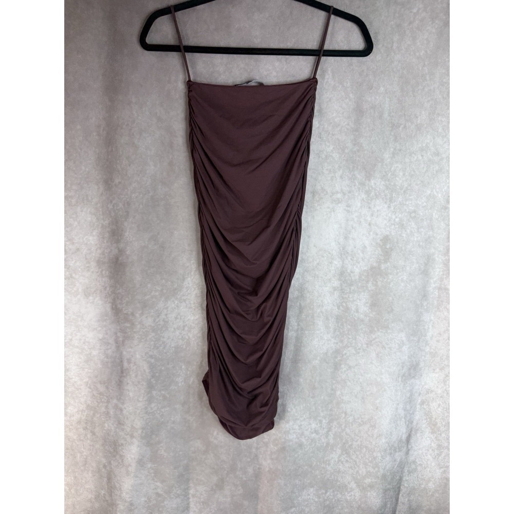 Indah Raquel Ruched Sheer Midi Pull On Skirt In Brown Women's Size S - Picture 4 of 6